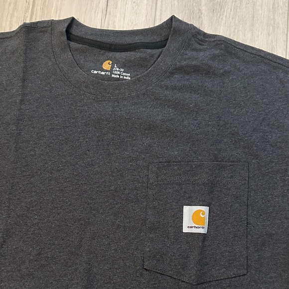 Men’s Carhartt Heathered Charcoal Cotton Pocketed Short Sleeve Tee - Picture 2 of 10